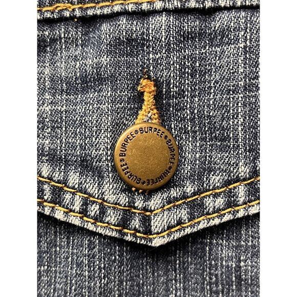 Burpees Denim Jacket Womens Medium Trucker Jean button front floral lined pocket - Picture 6 of 6